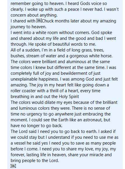 Kim Taylor-Redman's miracle story screenshot.
