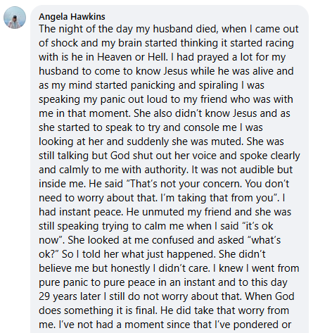 Angela's miracle story comment.