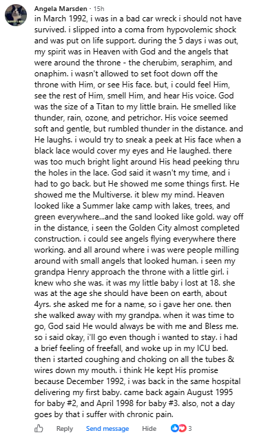 Angela Marsden's miracle story shared with us in October 2026.